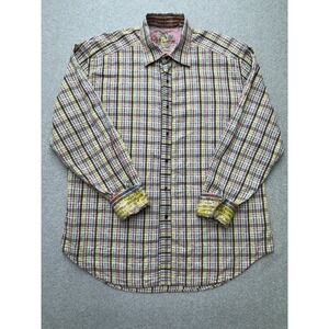 Robert Graham Shirt Mens 2XL Multicolor Plaid Long Sleeve Flip Cuff‎ Silk Trim